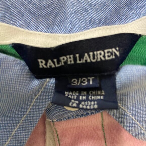 Ralph Lauren Toddler Girl Green and Pink Striped  w/ Lace Bottom Dress Size 3/3T - Picture 5 of 8